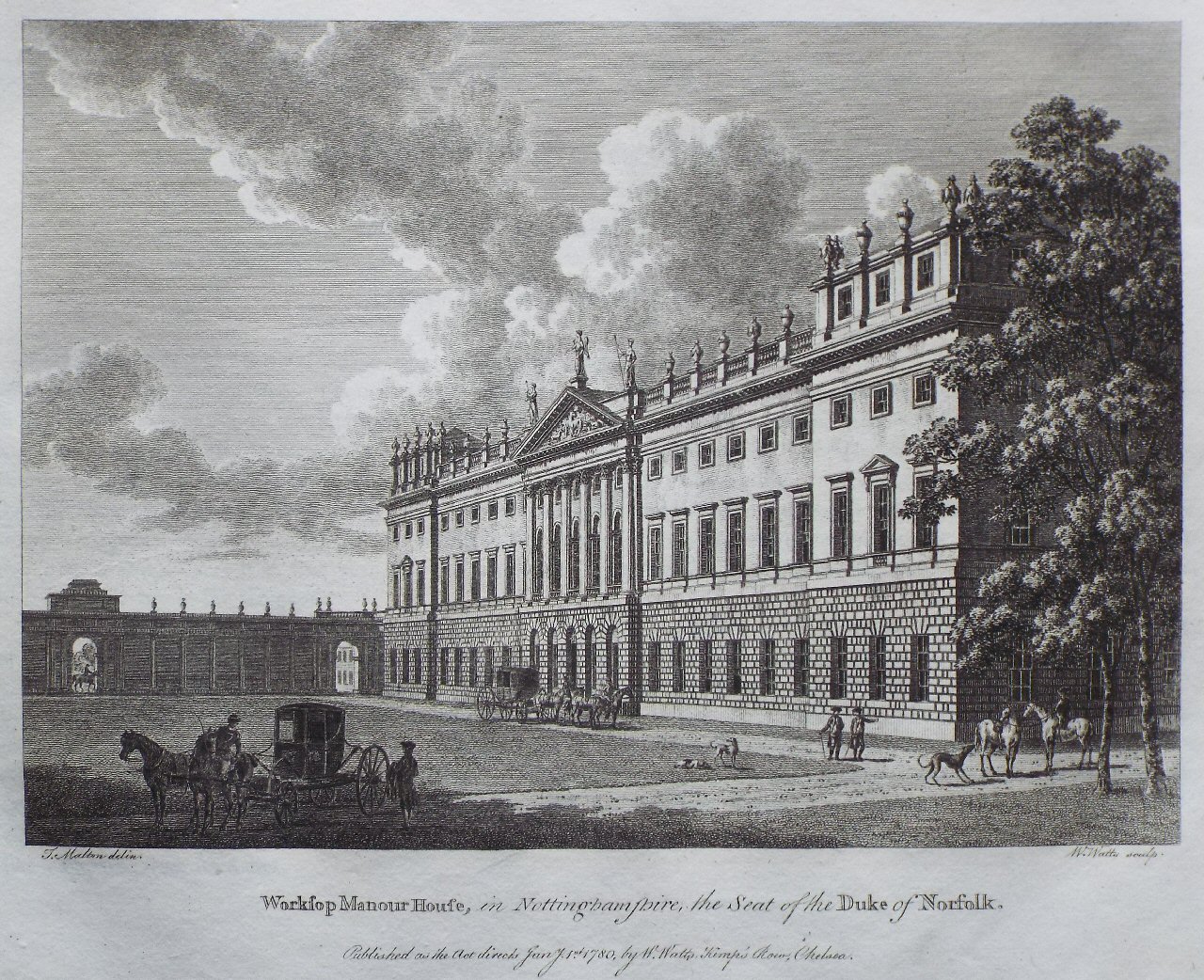 Print - Worksop Manour House, in Nottinghamshire, the Seat of the Duke of Norfolk. - Watts